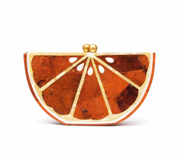 ORANGE CLUTCH MOTHER OF PEARL+YOUNG PEN SHELL